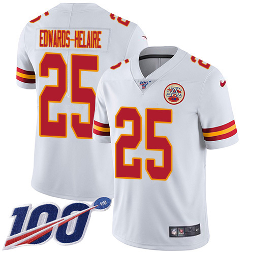 Nike Chiefs #25 Clyde Edwards-Helaire White Youth Stitched NFL 100th Season Vapor Untouchable Limited Jersey